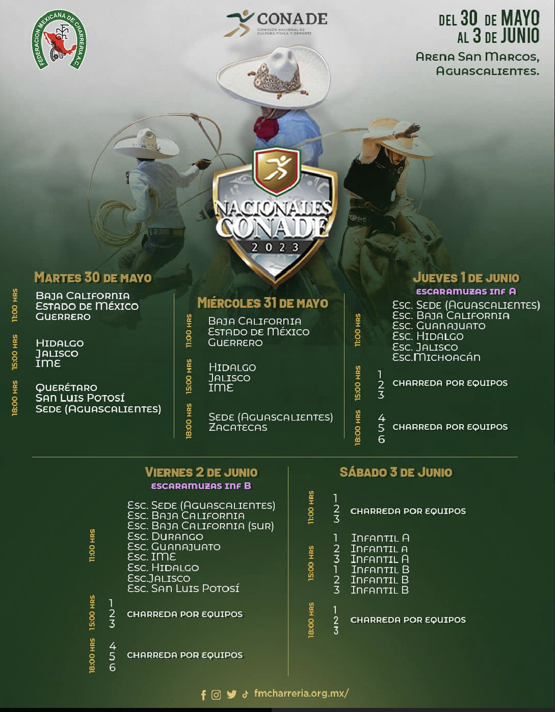 Flyer calendario Juegos Nacionales CONADE aguascalientes 2023